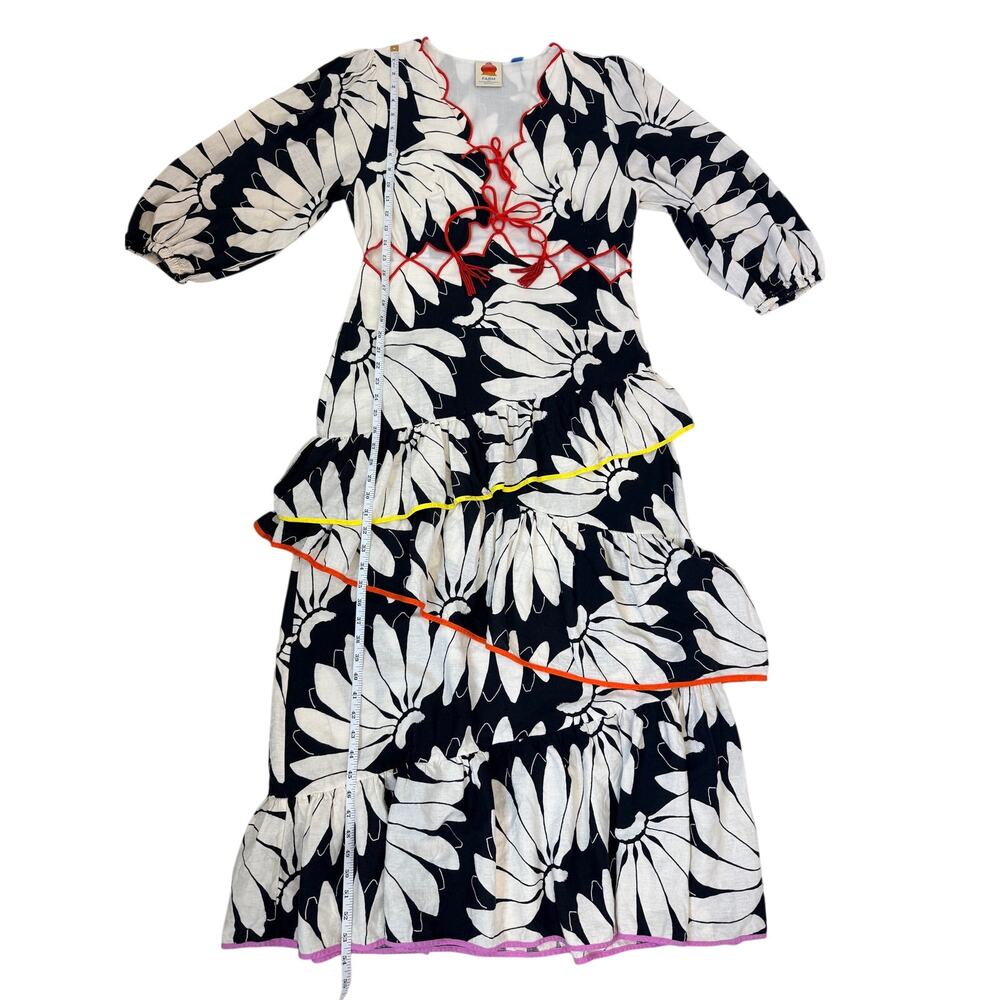 FARM Rio Cutout Tiered Linen Maxi Dress Tropical Boho Sz L - Picture 8 of 10
